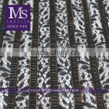 Fashion style leather lace fabric with gold chain for fashion clothing