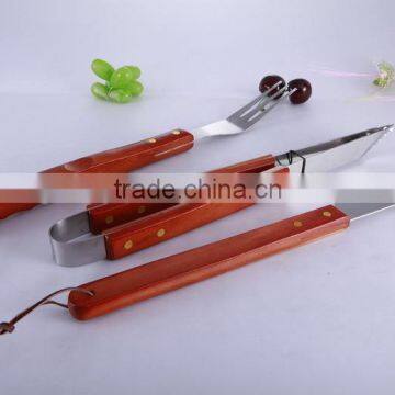 High Quality Wooden Handle HB-69015 Bbq Grill Tool Set Stainless Steel BBQ Tool Set Hot Sale 4 Pieces BBQ Tool Set Grill