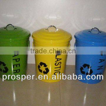 colorful metal waste bin with lid