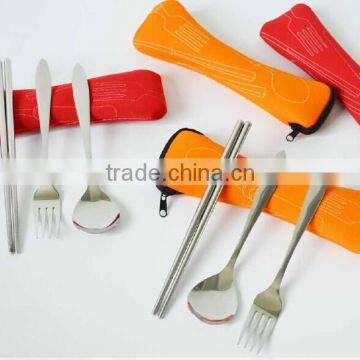 Stainless Steel Travel Cutlery Set With Spoon, Fork, Chopsticks, Bowls and Bag photo-2