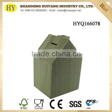 FSC wholesale house shape wooden coin box