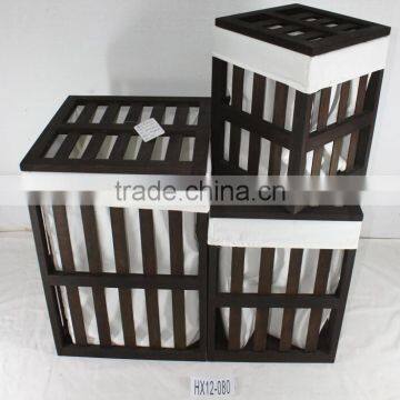 Household Essentials White Wood Open Slats Laundry Hamper With Lid and Cotton Liner photo-5