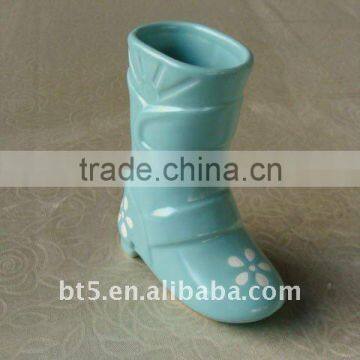 9 inch shoe shape ceramic vases solid blue