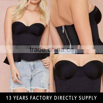 Fashion Black ruffle hem design women dancing bralet sexy tops