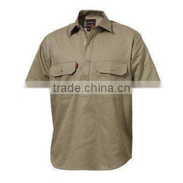 Short Sleeve Closed Front Cotton Drill Shirt