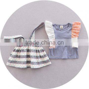 High Quality Baby Girl Baby Clothes Set Fly Sleeve Tee Shirt and Overalls Skirt Two Piece photo-3
