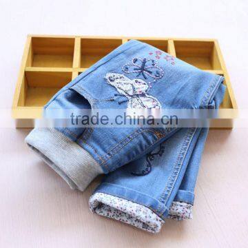 Floral Embroidery Girls Denim Trousers photo-3