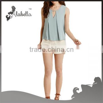 Sleeveless tops Loose tank tops wholesale women with woven fabric