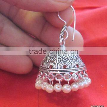 Silver Tone Jhumka Pearl Bollywood Dangler EARRINGS photo-5