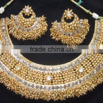 GOLD PLATED TEMPLE DESIGN BROAD necklace RAMLEELA EARRING set