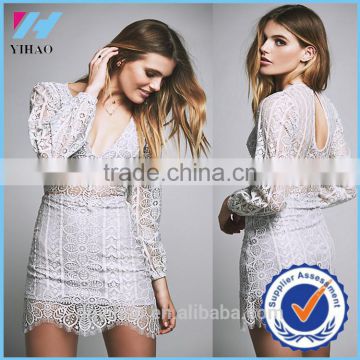 YIHAO2015 Fashion high quality White Body-con Long Sleeve Design party Lace sexy Dress For Women china supplier