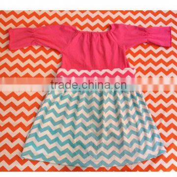 Hot Selling baby chevron pettidress 1piecs stitching skirt fresh pillowcase dress summer printed chevron cotton dress