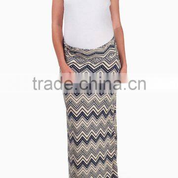 NAVY BLUE CREAM TRIBAL PRINTED MATERNITY MAXI SKIRT