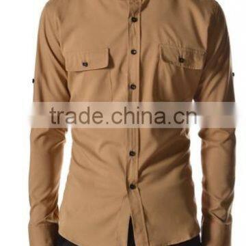Men Casual Shirts Cotton Fabric Welcomed Men Chinese Collar Shirts photo-3