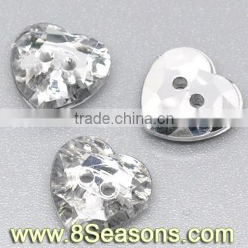 Silver Plated Back 2 Holes Heart Acrylic Sewing Buttons Scrapbooking 12x12mm, sold per pack of 200,8seasons