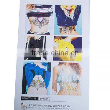 Paper Removable Waterproof Temporary Sternum Tattoo Sticker Body Art Blue Flower Leaves Pattern Temporary Tattoos Printing photo-3