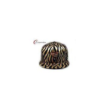 Gold Zebra 5 Panel Flat Brim Baseball Hats With Gold Matel Logo