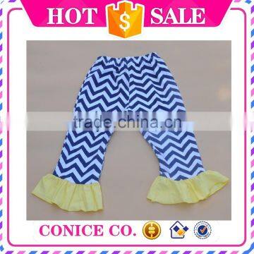 high quality children knitted fabic cotton chevron ruffle boutique toddler baby girls pants