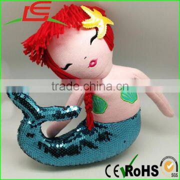 low price stuff plush mermaid with blue sequin fabric tail