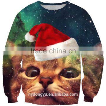 gazing cat blue Christmas unisex 3D printed sweatshirts/blue na plus size 3d fashioable Christmas printed hoodies without hood