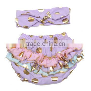 Fashion baby gold dot ruffle panties baby panties bloomer and headband 2016