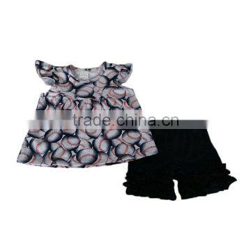 bulk wholesale kids clothing baseball pattern top with ruffle black shorts alli baba com kids clothing summer 2017