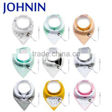 OEM Triangle 100% Cotton Baby Bandana Bib With Pacifier Clip