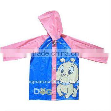 Pink kids/childrens hooded pu raincoats manufacture