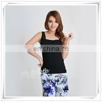 Lace Trim Square Neck Tank Top Bamboo Fiber Ladies Sleeveless Vest photo-6