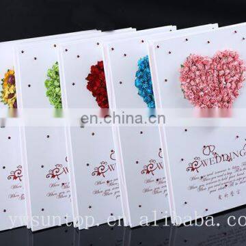 2015 cheap Novel heart design with rose decoration wedding guest book