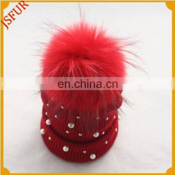 Perfect Crochet Fox Knitted Beanie Raccoon Fur Pompom Hat