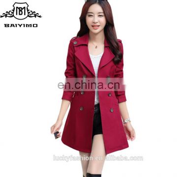 2016 BAIYIMO Womens Long Plus Size Turndown Collar Double Breasted Pea Trench Coat