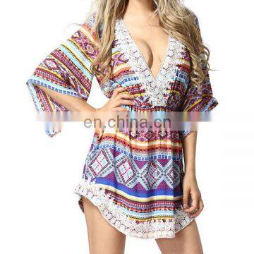 Printed style Deep v neck sexy women summer dress