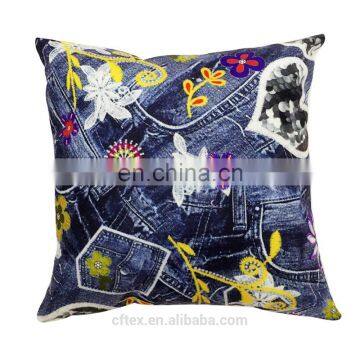 like denim 100 polyester fabric cotton fill printed pillow