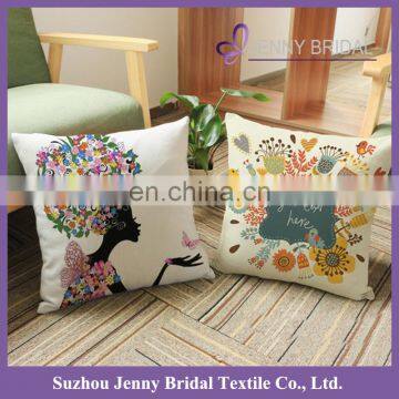 SQP026A handmade printed applique work linen cushion cover