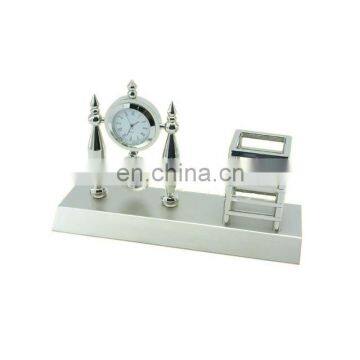 Custom high quality silver metal pen holder with watch wholesale