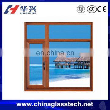 Wood Color Aluminum Profile Toughened Glass Large Glass Windows