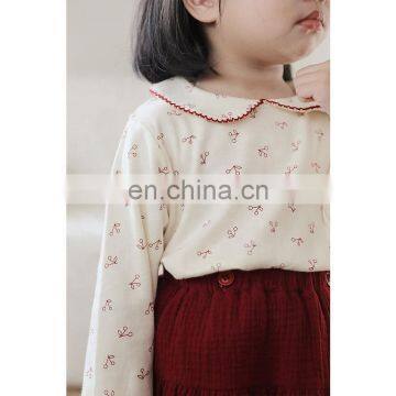6738/Lovely Custom High Quality Cherry Print Fashion Kids Full Sleeve t Shirt Printing for Baby Girls