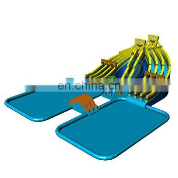 Double Slide Minion Cartoon Inflatable Commercial Giant Water Amusement Park Slide With 2 Pools