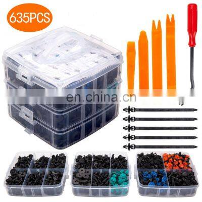 635pcs Car Push Retainer Clips /auto Fasteners Assortment Clips Rivet Bumper Kit Plastic Box with 5 Tools 5 Straps 635PCS/SET