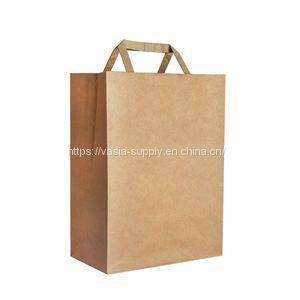 Eco friendly brown paper carrier bags with flat handles takeaway bags wholesale