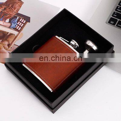 Custom Engraved Logo Ladies Portable 8oz Metal Stainless Steel 6oz Leather Hip Flask photo-5