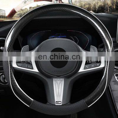 Autoaby Classic Carbon Fiber Pattern Car Steering Wheel Cover Four Seasons Universal 3D Lattice Non-slip Pattern photo-4