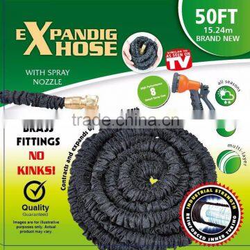 50FT X EXPANDING MAGIC HOSE PIPE GARDEN EXPANDABLE HOSE PIPE BRASS FITTINGS Triple layer natural latex hose