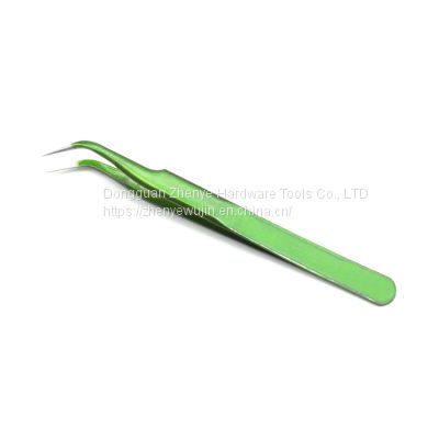 Green precision titanium alloy straight pointed curved nose tweezers Electronic parts Stainless steel anti-static clip Cute sticker