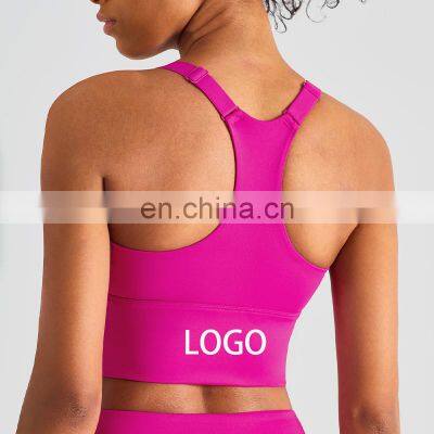 Custom Private Label Wholesale Fitness Clothing Adjustable Shoulder Strap Sports Bra With Pads Women Gym Wear Yoga Crop Bra Top