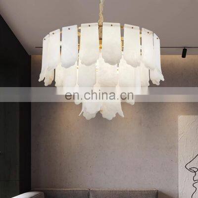 Modern Living Room Decorative Lighting Fixture Round Brass Alabaster Chandelier