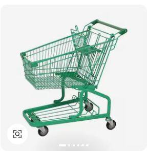 Green Metal Supermarket Shopping Cart Trolley with 4 Wheels