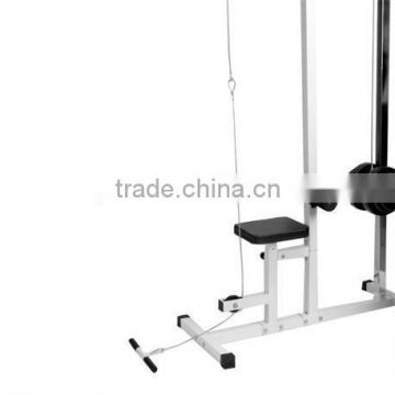 Lat pulldown bodybuilding machine with upper and lower pulley