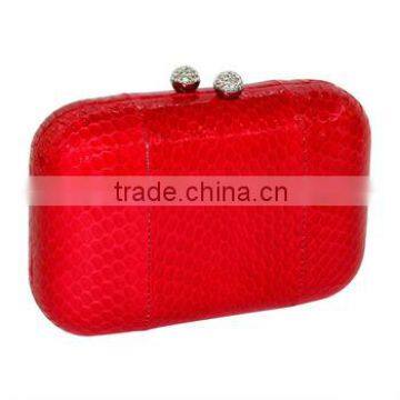 Luxury metal frame snake skin genuine leather evening bag